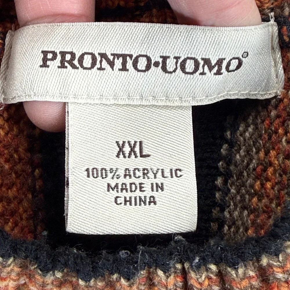 Vtg Pronto Uomo Men Striped Crew Neck Sweater‎ XXL Acrylic Knit Made in China